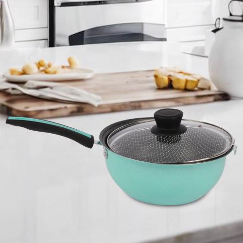 قدر قلي بطاطس المنيوم بيد طويل وغطاء زجاج 24 سم