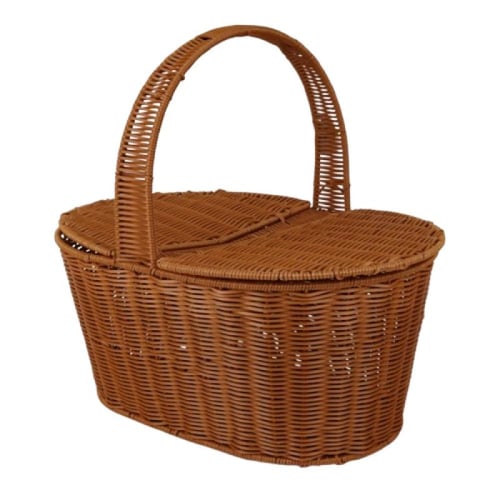 سلة خيزران بيضاوية مع غطاء - 44x32x20 سم - بني