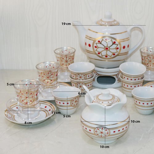 طقم بيالات شاي زجاج وفناجين قهوة سيراميك مع صحون ا...