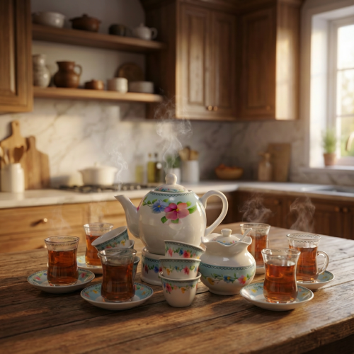 طقم بيالات شاي زجاج وفناجين قهوة سيراميك مع صحون ا...