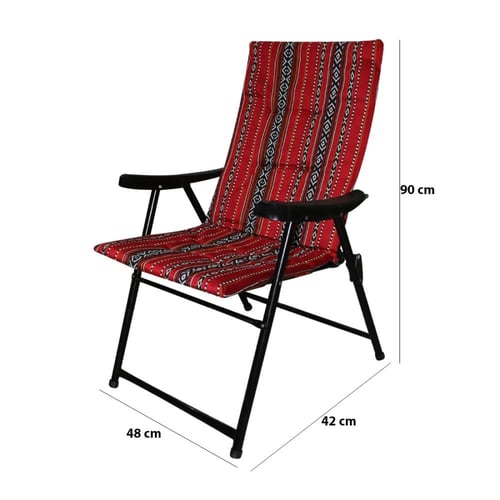 كرسي رحلات قماش احمر رجول حديد قابل للطي