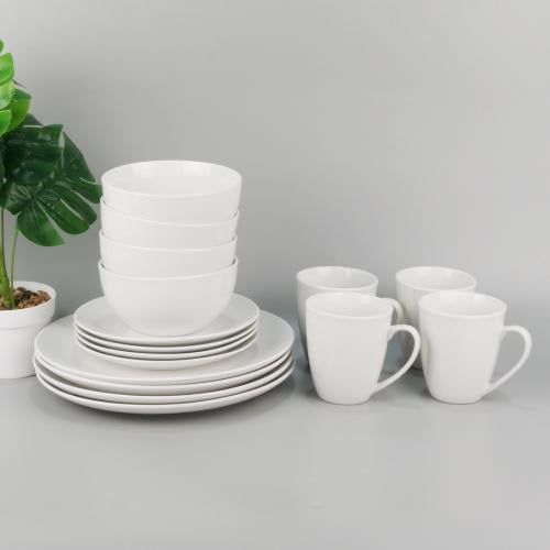 طقم سفرة سيراميك ابيض 16قطعة