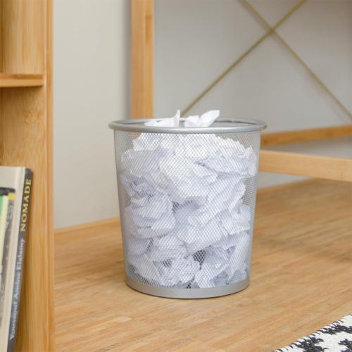 سلة ورق حديد رمادي مخرم مدور