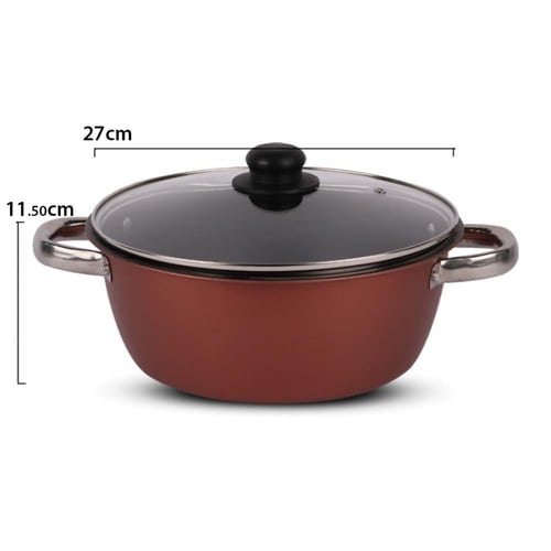 قدر عميق بمسكة يدين غطاء زجاج 26 سم