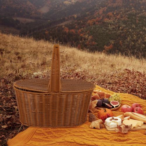 سلة خيزران بيضاوية مع غطاء - 44x32x20 سم - بني