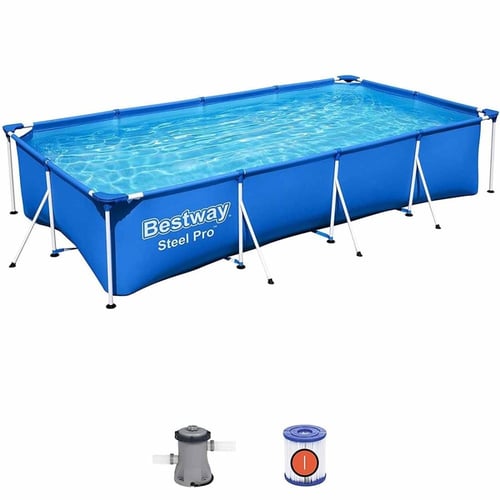 مسبح بيست واي، إطار حديد مستطيل مع مضخة، 400X211X8...