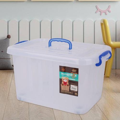 صندوق بلاستيك شفاف مع غطا يد ازرق مقاس 55L