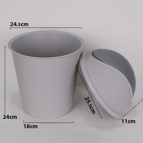 سلة مهملات بلاستيك رصاصي بغطاء 8 لتر