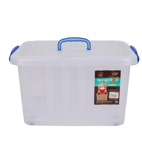 صندوق بلاستيك شفاف مع غطا يد ازرق مقاس 110L