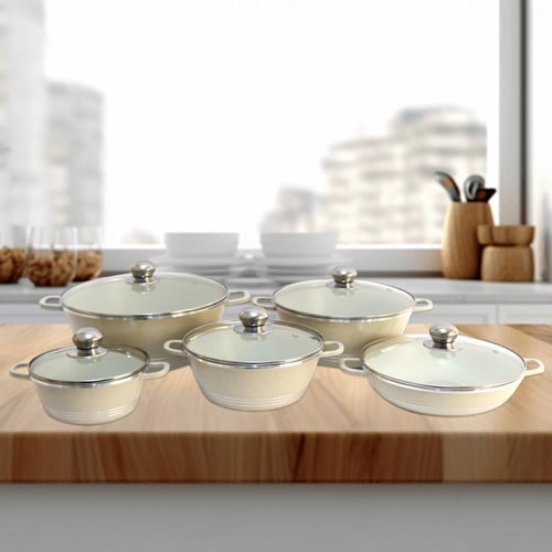 طقم قدور رخامي غطاء زجاج 10 قطعة