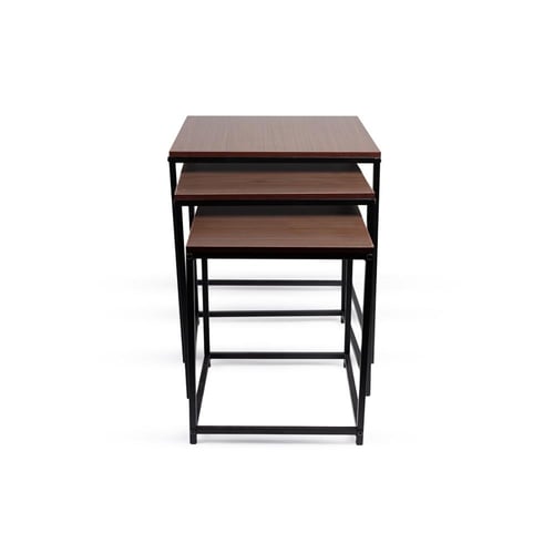 طقم طاولة خشب مربع رجول حديد 3ح لون بني غامق