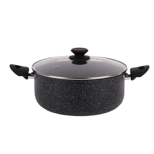 قدر غطاء زجاج بيدين اسود جرانيت مقاس 24 سم