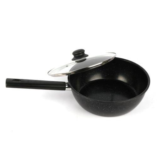 كاسرولا جرانيت اسود بيد طويل غطاء زجاج 24 سم