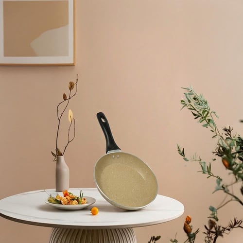 مقلاة رخامي مدور بيج يد طويل مقاس 26 سم