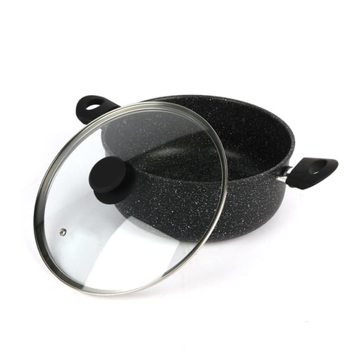 قدر غطاء زجاج بيدين اسود جرانيت مقا26cm Double-Han...