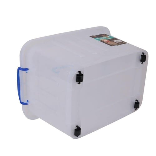 صندوق بلاستيك شفاف مع غطا يد ازرق مقاس 110L