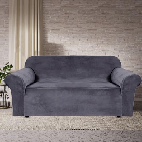 تلبيسة كنب مخمل رمادي 3 قطعة