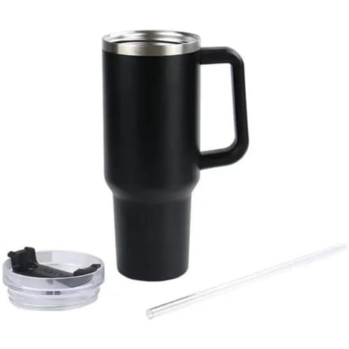 كوب حافظ حرارة استيل اسود 1200 مل مع مصاص