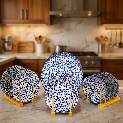 طقم سفرة سيراميك 16 قطعة نقشة ازرق