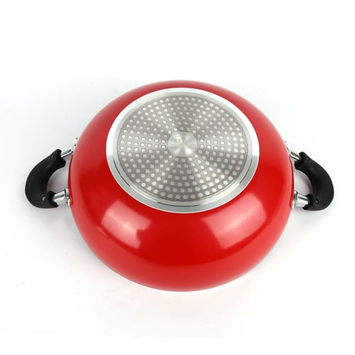 مقلي عميق احمر ساده غطاء زجاج بيدين مقاس 26 سم