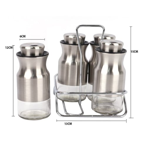 طقم علب بهارات ستانلس ستيل، حاويات تخزين مع حامل م...