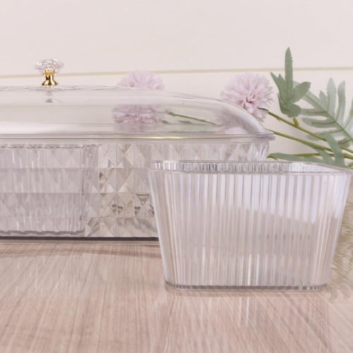 علب مكسرات بلاستيك مستطيل مقسم 6 خانة