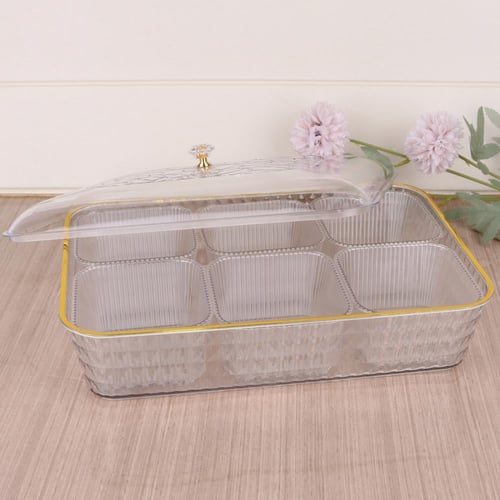 علب مكسرات بلاستيك مستطيل مقسم 6 خانة