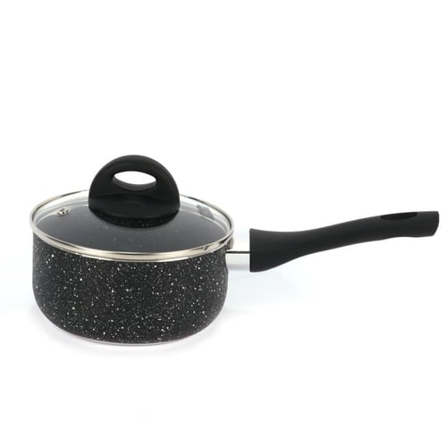 طقم قدور جرانيت اسود غطاء زجاج 10 قطعة