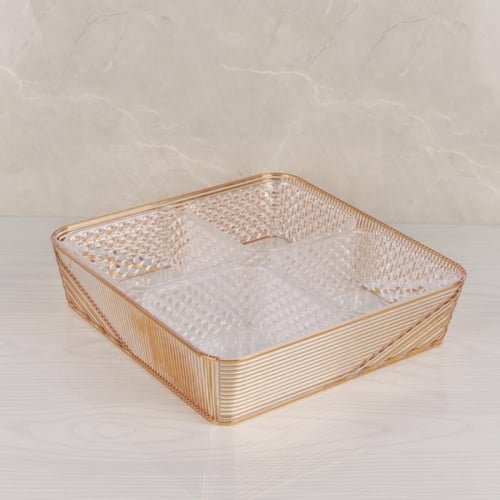 صواني اكريلك مذهب مقسم 4 أقسام مربع بغطاء شفاف كبي...