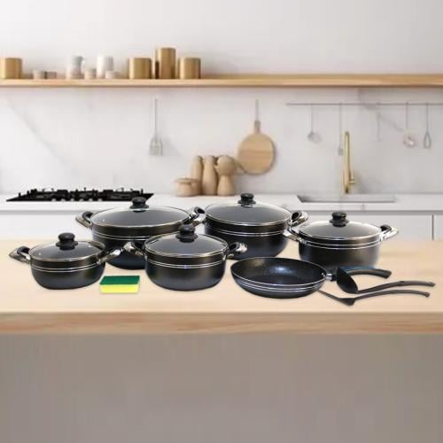 طقم قدور رخامي غطاء زجاج 14 قطعة