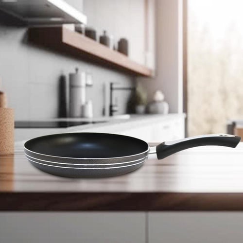 مقلاة رخامي اسود مدور يد طويل مقاس 24 سم