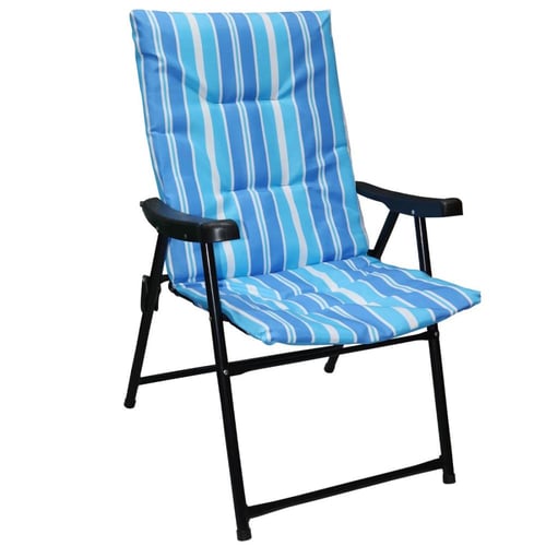 كرسي رحلات قماش مخطط بيدين رجول حديد