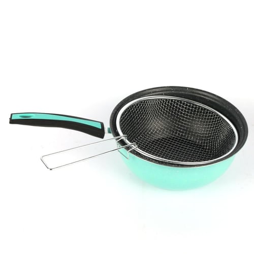 قدر قلي بطاطس المنيوم بيد طويل وغطاء زجاج 24 سم