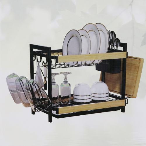 سلة صحون حديد بخشب اسود 2 دور