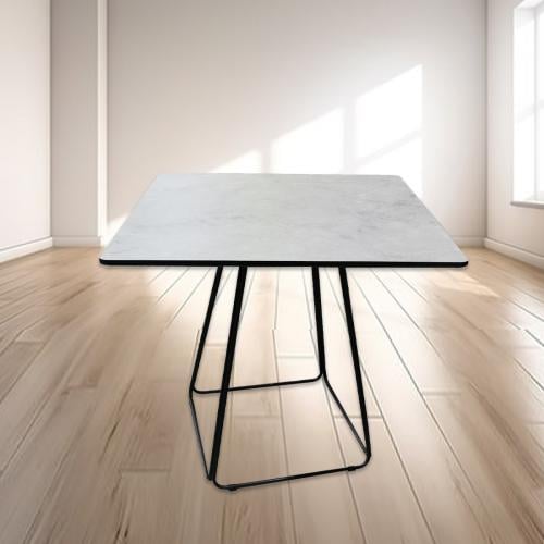 Rectangular wooden table, gray color, iron legs, 80*80 cm
