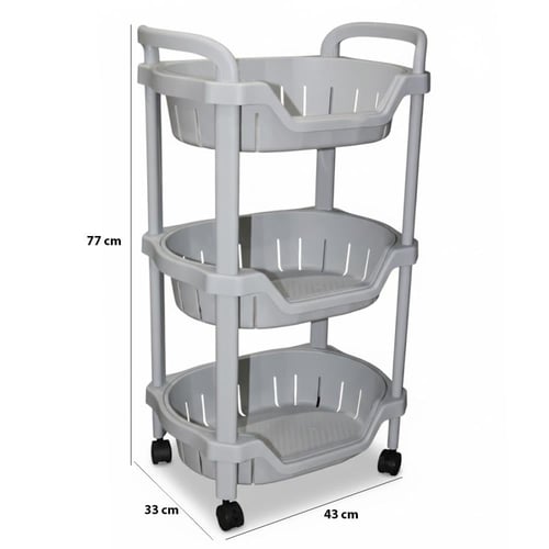 سلة تخزين بلاستيك رمادي 3 دور بكفرات