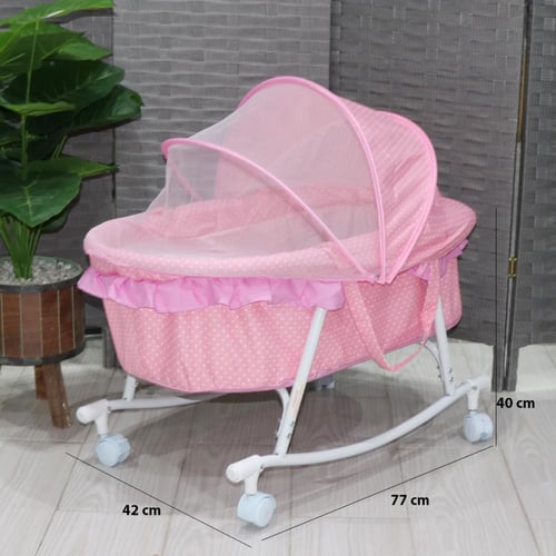 سرير اطفال مع ناموسية وردي بكفرات