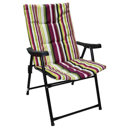 كرسي رحلات قماش مخطط بيدين رجول حديد اسود