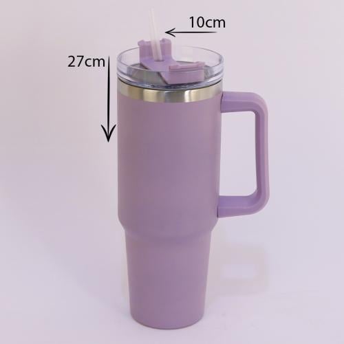 كوب حافظ حرارة استيل بنفسجي 1200 مل مع مصاص