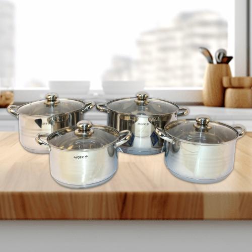 طقم قدور استيل غطاء زجاج 8 قطعة