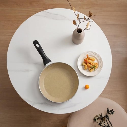 مقلاة رخامي مدور بيج يد طويل مقاس 26 سم