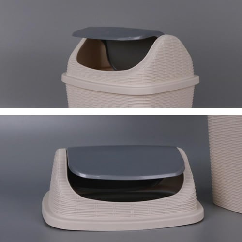 درم زبالة بلاستيك بغطاء بيج 8 لتر