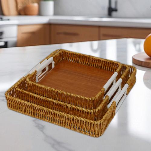 طقم تباسي خشب بخزف مربع لون خشبي 3ح