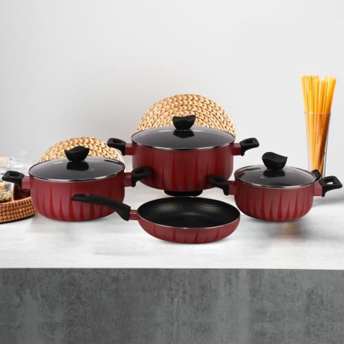 طقم قدور تيفال احمر زجاج 7 قطعة