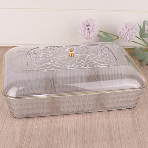 علب مكسرات بلاستيك مستطيل مقسم 6 خانة