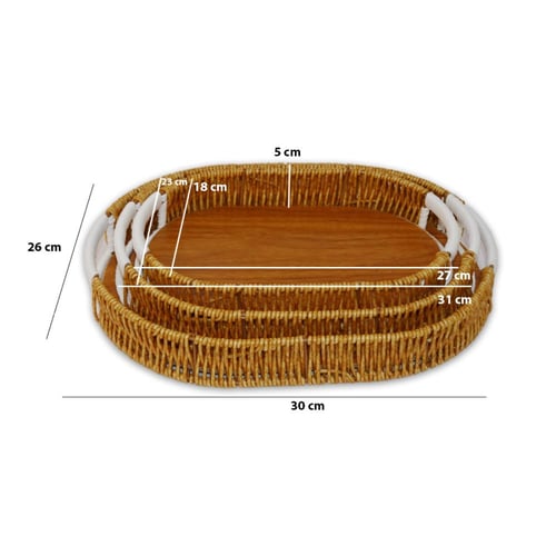 طقم تباسي خشب بخزف بيضاوي لون خشبي 3ح
