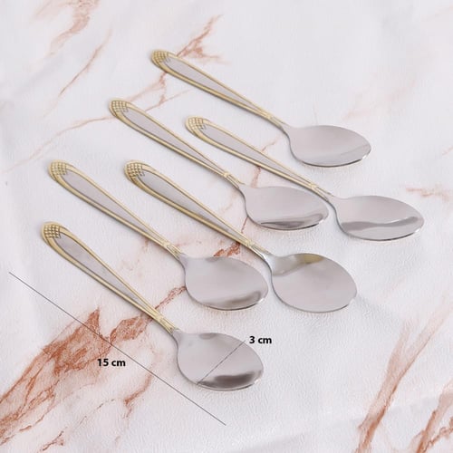 ملاعق شاي استيل ذهبي فضي 6ح