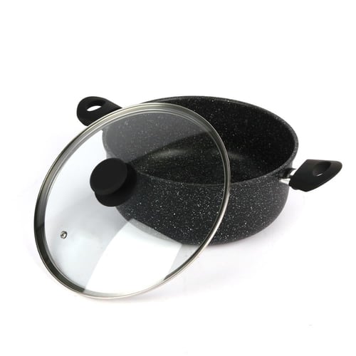 قدر غطاء زجاج بيدين اسود جرانيت مقاس 30 سم