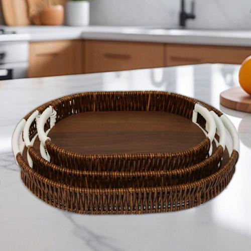 طقم تباسي خشب بخزف بني بيضاوي 3ح