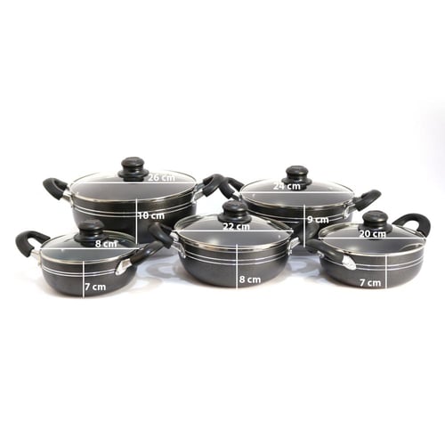 طقم قدور رخامي ملون غطاء زجاج 10 قطعة